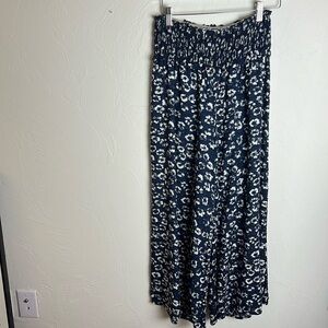 Navy Animal Print Cropped Wide Leg Pants